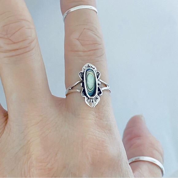 Sterling Silver Victorian Abalone Ring, Seashell Rings, Ocean Shells, Stone Ring - Picture 5 of 11